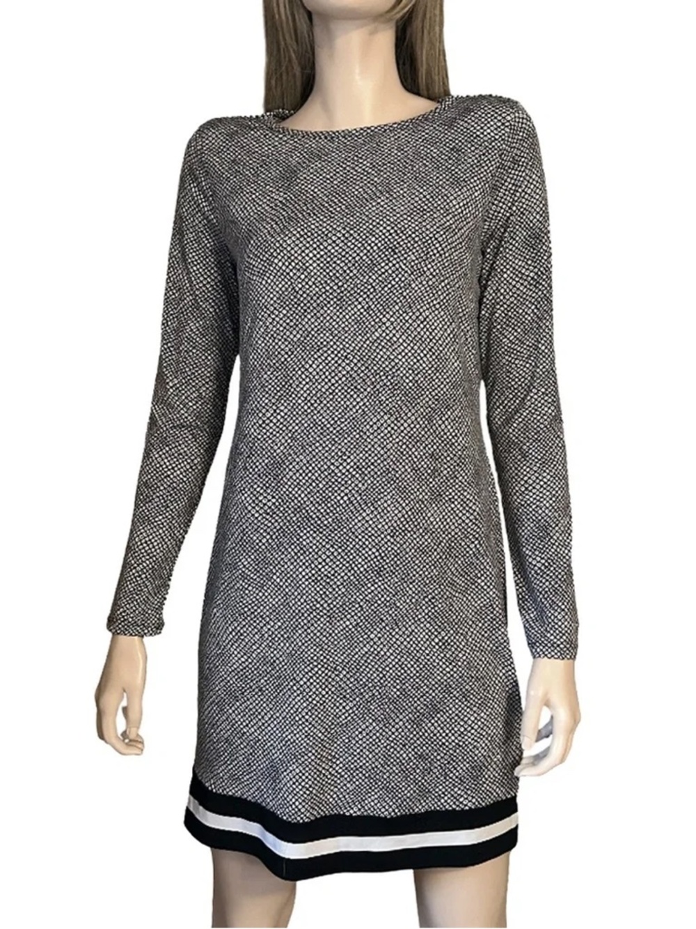 Michael Kors Jersey Knit Shift dress All Over Concrete Print Long Sleeve